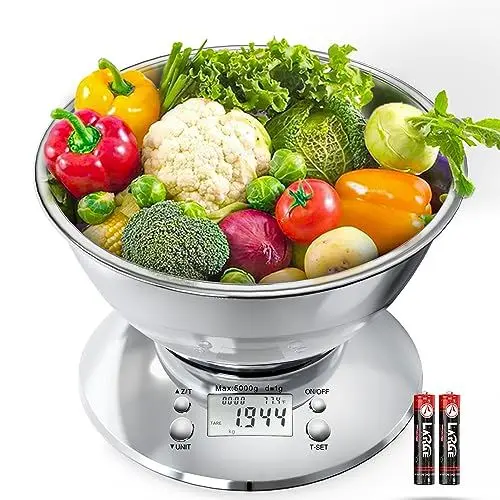 Produktbild: GRAM PRES Küche Lebensmittelwaage Digital Gewicht Gramm und Oz, Professionelle Edelstahl Digital Küche Lebensmittelwaage 11lb/0.1oz mit Schüssel für Gewichtsverlust Diät Backen Kochen
