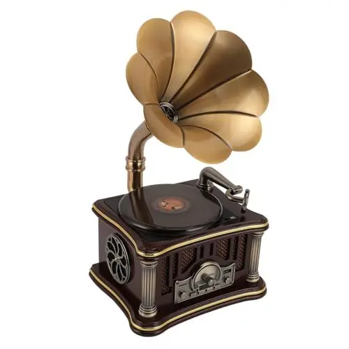 Produktbild: Grammophon Plattenspieler mit Fernbedienung, Plattenspieler mit Zwei Lautsprechern, UKW Radio Tuner, USB Wiedergabe AUX Eingang, Tragbare CD Player für Heimdekorationsmusik