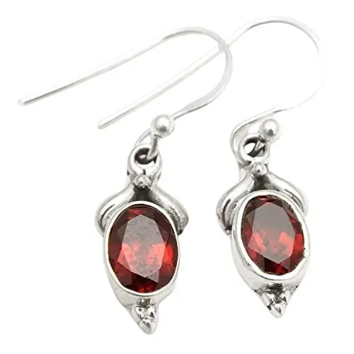 Produktbild: Granat Natürliche 925 Sterling Silber Tropfen Ohrringe für Frauen und Mädchen, Lünette Set Ohrhaken Ohrringe, Rote Brautjungfer Ohrringe Weihnachtsgeschenk