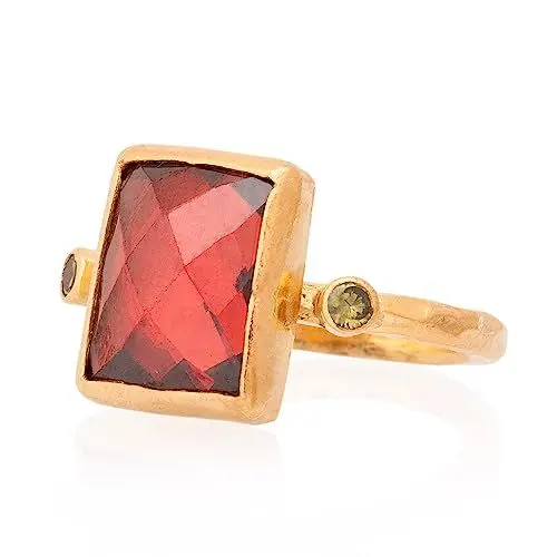Produktbild: Granat Ring, Granat Frau Ring. Rechteckiger Granat-Ring. Gold plattiert Silber Granat Ring. 925 Sterling Silber Granat Ring. 24K Gold plattiert Silber Granat Ring.