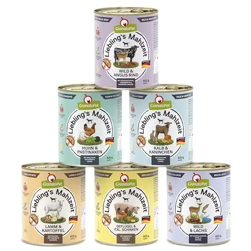 Produktbild: GranataPet Liebling's Mahlzeit Multipack 1, Nassfutter für Hunde im Probierpaket, Alleinfuttermittel ohne Getreide, Hundefutter mit hohem Fleischanteil & hochwertigen Ölen, 6 x 800 g