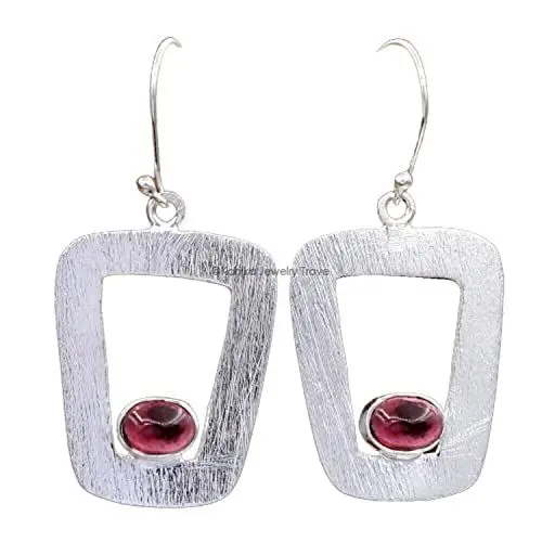 Produktbild: Granat-Edelstein-Sterlingsilber-Boho-Ohrringe für Frauen und Mädchen, Lünette-Ohrringe, rote Brautjungfernohrringe, Weihnachtsgeschenk