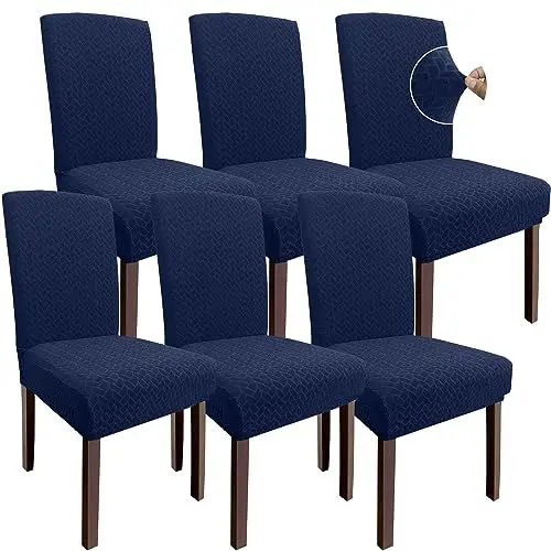Produktbild: Granbest 2023 Neues Muster Super Dehnbar Dining Stuhlhussen, Verdickte Jacquard Stuhl Slipcover für Esszimmer, Waschbare Armlose Stuhl Protektoren für Kinder und Haustiere (Set von 6, Marineblau)