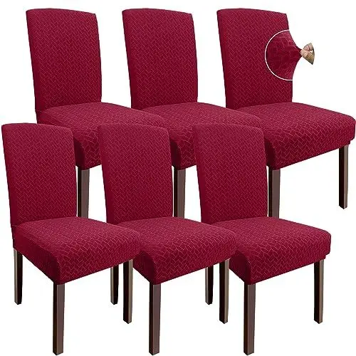 Produktbild: Granbest 2023 Neues Muster Super Dehnbar Dining Stuhlhussen, Verdickte Jacquard Stuhl Slipcover für Esszimmer, Waschbare Armlose Stuhl Protektoren für Kinder und Haustiere (Set von 6, Weinrot)