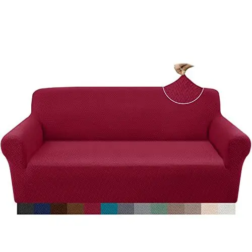 Produktbild: Granbest 2023 Neueste Jacquard Sofabezug 3 Sitzer Superweicher Rutschfester Stretch Couchbezug Vier Jahreszeiten Universal Elastische Sofahusse für Hunde, Katzen, Haustiere (3 Sitzer, Weinrot)