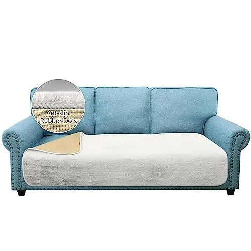 Produktbild: Granbest Luxus Thicken L-Form Sofa Kissenbezüge ähnlich Kaninchenfell Antirutsch Chaise Lounge Abdeckung, stilvolle Plüsch 750GSM große Ecke Couch Abdeckung für Haustiere (Chaise, Elfenbein)