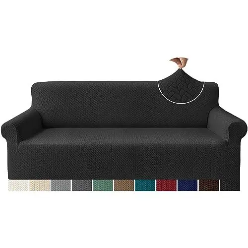 Produktbild: Granbest Prämie Mode Design Extra Große Sofabezüge 4-Sitzer, Anti-Falten Hohe Dehnung Couchbezüge, übergroße Möbel Überzug für Wohnzimmer (4-Sitzer,Schwarz)