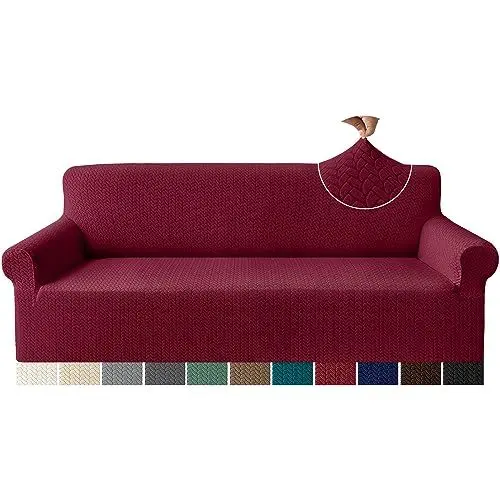 Produktbild: Granbest Prämie Mode Design Extra Große Sofabezüge 4-Sitzer, Anti-Falten Hohe Dehnung Couchbezüge, übergroße Möbel Überzug für Wohnzimmer (4-Sitzer,Weinrot)