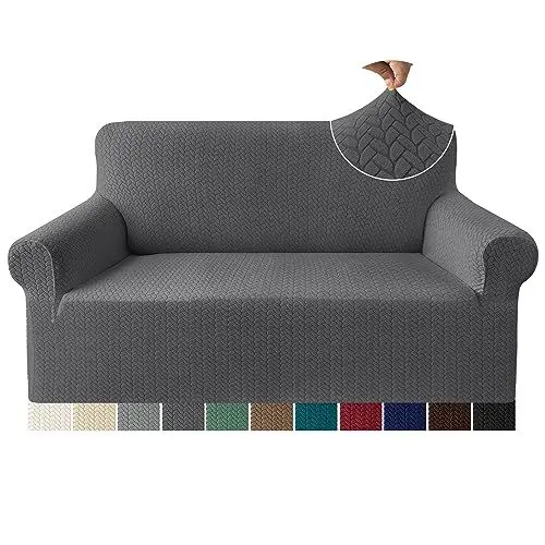 Produktbild: Granbest Prämie Mode Jacquard Sofabezüge 2-Sitzer, Anti-Falten Super Dehnen Loveseat Couchbezüge für 2-Kissen und rutschfeste Sofaschutz für Kinder und Haustiere (2-Sitzer,Grau)