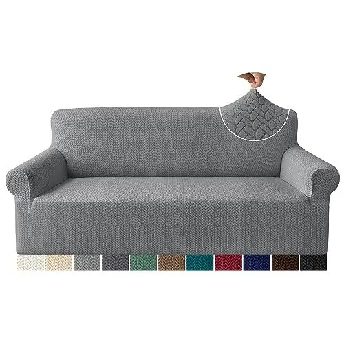 Produktbild: Granbest Prämie Mode Jacquard Sofabezüge 3-Sitzer, Anti-Falten Hohe Dehnung Couchbezüge, rutschfeste Sofaschutz für Wohnzimmer (3-Sitzer,Hellgrau)