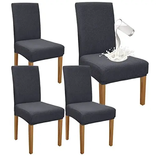 Produktbild: Granbest Premium Wasserdicht Esszimmer Stuhl Abdeckungen Satz Von 4, Stretch Hohen Zurück Stuhlhussen Slipcover Für Esszimmer, Abnehmbaren Stuhl Schutz Für Bankett, Küche, Party (4er Set, Grau)