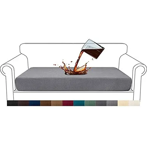 Produktbild: Granbest Premium Wasserdicht Sofa Sitzkissenbezug, High Stretch Jacquard Sitzkissenschutz Sofasitzbezug für Couch (3 Sitzer, Hellgrau)