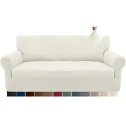 Produktbild: Granbest Strecken Couch überzug 4 Sitzer Superweich Sofabezug für Wohnzimmer Sehr Fit Möbel Schutz Nicht Rutschen Sofaüberwurf Waschbar (4 Sitzer, Creme)
