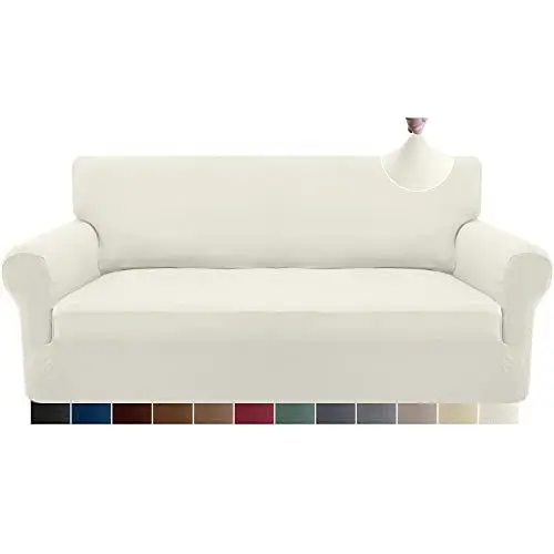 Produktbild: Granbest Strecken Couch überzug 4 Sitzer Superweich Sofabezug für Wohnzimmer Sehr Fit Möbel Schutz Nicht Rutschen Sofaüberwurf Waschbar (4 Sitzer, Creme)