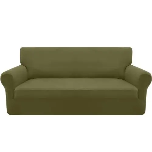 Produktbild: Granbest Strecken Sofabezug 3 Sitzer Superweich Elasthan Sofaüberwurf für Hunde Haustier Couchbezug Möbelschutz mit Elastischen Boden (3 Sitzer, Avocado Grün)
