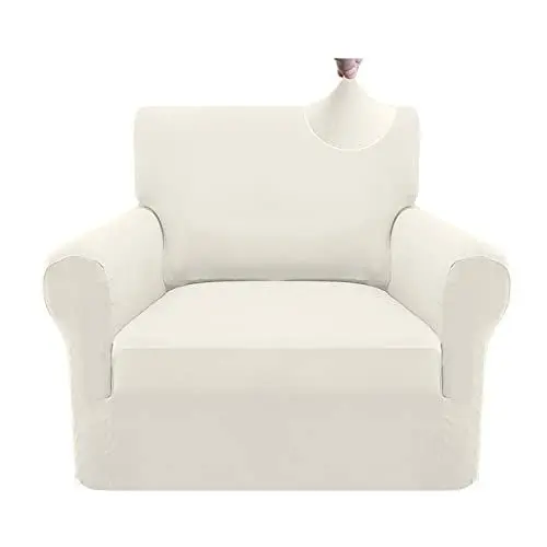 Produktbild: Granbest Stretch Couchbezug Superweiche Mikrofaser Sesselbezug Sofa überzug Elasthan Sofabezug Möbelschutz mit Anti-Rutsch-Schaum (1 Sitzer, Creme)