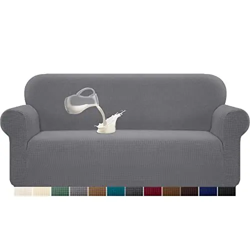 Produktbild: Granbest Stretch Wasserdicht Sofabezug 1 Stück Sofahusse Spandex Jacquard Elastische Couchbezug mit Anti-Rutsch-Schaumstoffe(3 Sitzer, Hellgrau)