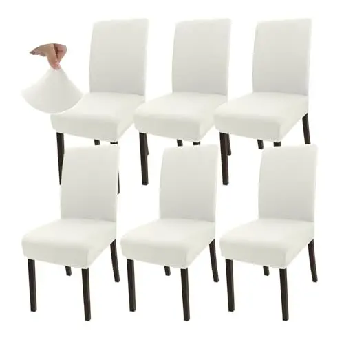 Produktbild: Granbest Super Dehnbar Essen Stuhlhusse, Universal Mikrofaser Parson Essen Stuhlhussen 6er Set, Abnehmbare Stuhl Protektoren für Esszimmer, Küche, Restaurant und Hotel (Set von 6,Cremiges Weiß)