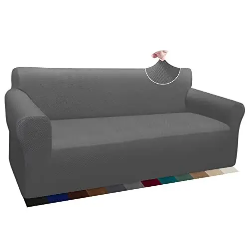 Produktbild: Granbest Thick Sofabezug Stylish Pattern Sofaüberzug für Sofa Stretch Elastische Jacquard Sofahusse Couchhusse mit Armlehne für Wohnzimmer Anti-Rutsch (3 Sitzer, Hellgrau)