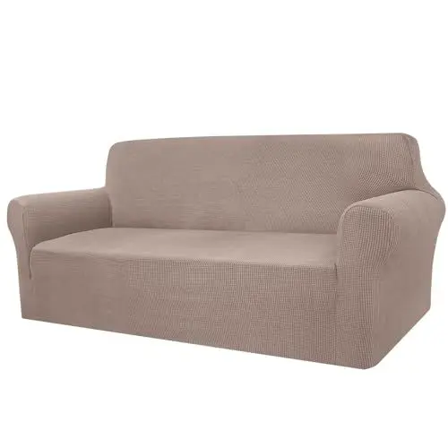 Produktbild: Granbest Überprüft Couchbezug für 3 Kissen Couch Hohe Dehnung Sofabezug 3-Sitzer Waschbare Sofaschutz für Hunde Haustiere Rutschfester Möbelschutz (3-Sitzer, Sand)
