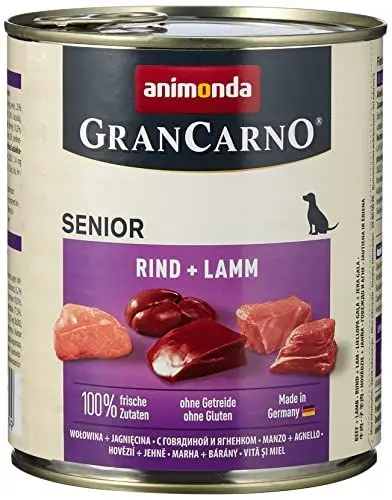 Produktbild: GranCarno Hunde Nassfutter Senior mit Rind + Lamm (6 x 800g), Hundefutter nass ohne Getreide und Zucker von animonda für ältere Hunde ab 7 Jahren mit frischen fleischlichen Zutaten
