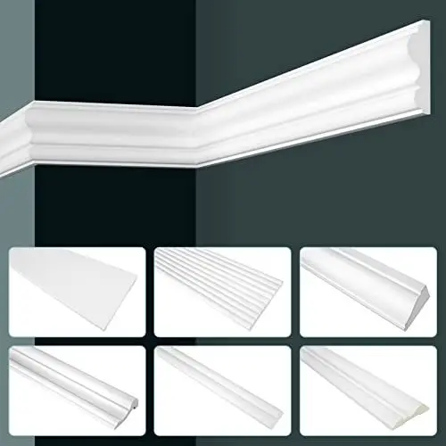 Produktbild: GRAND DECOR Stuckleisten Wand flach modern, PU Hartschaum weiß - 2m Wandleisten glatt Zierleisten Flachprofile Polyurethan Dekorbau (10 Meter CR873)