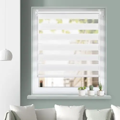 Produktbild: Grandekor Doppelrollo Klemmfix ohne Bohren Weiß 40x130cm(Stoffbreite 36cm) Fenster Rollos für innen Klemmrollos Duo Rollos für Fenster ohne Bohren mit Bohren Privatschutz UV-Schutz Zebrarollo