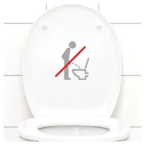 Produktbild: Grandora WC Deckel Sticker - Bitte im Sitzen pinkeln Schild I Silbergrau 11 x 12 cm I Piktogramm WC Bad Badezimmer Toilette Klodeckel Aufkleber W733