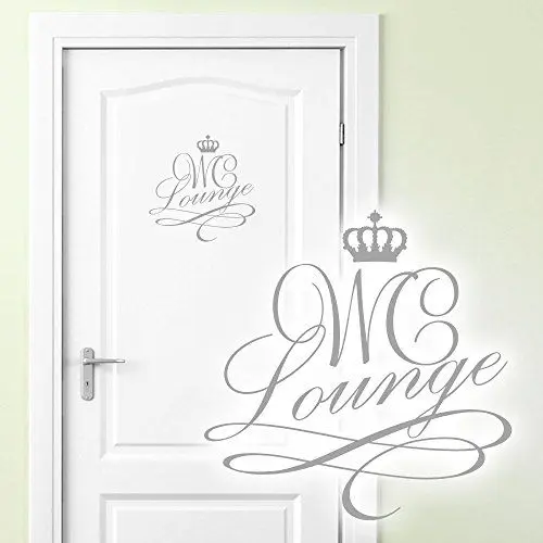 Produktbild: Grandora Wandtattoo Türaufkleber WC Lounge mit Krone I Silbergrau (BxH) 14 x 14 cm I Bad Badezimmer Toilette Aufkleber Wandaufkleber Wandsticker Sticker Tür W881