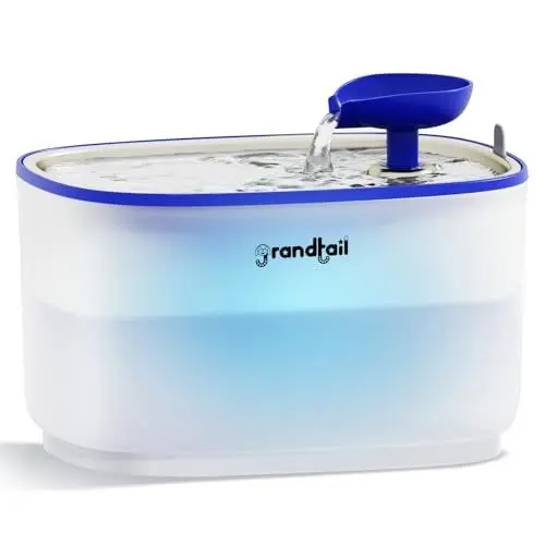 Produktbild: Grandtail 2.5 L Automatische Trinkbrunnen mit LED-Licht Automatischer Katzenbrunnen und Hundebrunnen Edelstahl-Wasserspender mit Sichtbarem Wasserstand und Kabelloser Pumpe