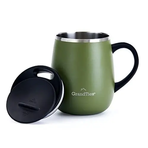 Produktbild: Grandties Thermo Kaffeebecher mit Griff - Schiebedeckel für Spritzschutz 460 ml - Olivgrün, 16 ounce, Grün