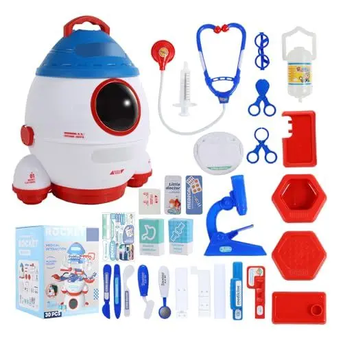 Produktbild: graneat Kinder-Arzt-Set,30 Raketenförmige Arzt-Spielzeuge Stethoskope und anderes Zubehör,Kinder-RollenspielMedizinisches Spielzeug,Simuliertes medizinisches Familienspielzeug für Kinder ab 3 Jahren