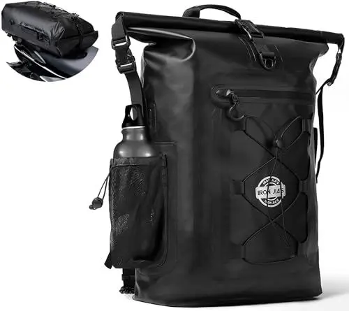 Produktbild: Grapelet Motorrad Rucksack，Wasserdicht Motorrad Rucksack 40L，Motorradrucksäcke für Herren，Rolltop Rucksack mit abnehmbaren Schultergurten PVC500D schwarz Dry Bag mit Seitentasche