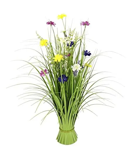Produktbild: Gras Deko mit Cosmea künstlich Grasbusch Blüten Bund stehend Stehgras Grasbündel Dekogras Pflanzen Ziergras Osterdeko Frühjahr Kunstblume Kunstpflanze Blume Zimmerpflanze Grünpflanze Frühjahrsdeko