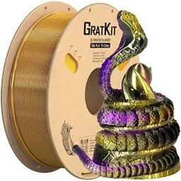 Produktbild: GratKit Tricolor Silk PLA Filament 1,75mm 1kg Spule, Dreifarbiges 3D-Drucker Filament mit +/-0,03mm Präzision, Einfach zu drucken, Gold Violett Und Schwarz