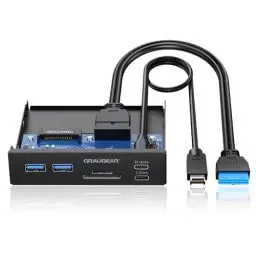 Produktbild: GRAUGEAR 6-Schnittstellen USB-C (20 Gbit/s) Frontpanel in 3,5 Zoll mit 1x USB 3.2 Gen2x2 Type-C 20 Gbps & 2X USB-A, SD & microSD Kartenleser, Metall-PC-Frontblende, Schnelle Datenübertragung
