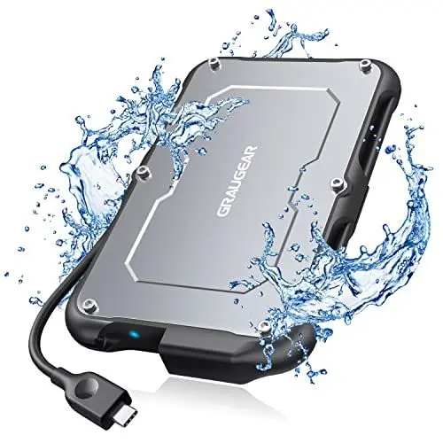 Produktbild: GRAUGEAR USB-C Externes Gehäuse für 2,5 Zoll SATA SSD/HDD, UASP, USB 3.2 Gen2, IP66 Wasserdicht, Stoßfest, Integriertes USB-C Kabel, G-2502-C-10G