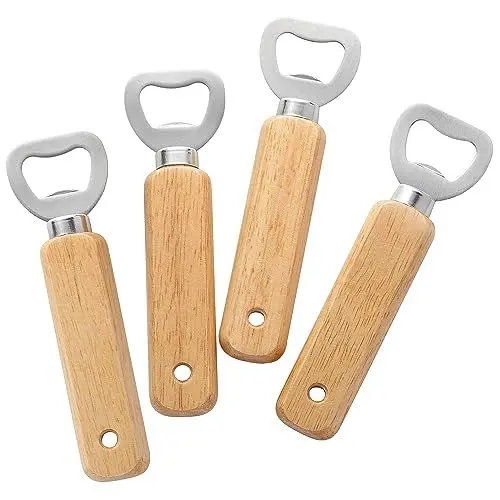 Produktbild: Gravierbare Flaschenöffner aus Holz, 4 Stück handgehaltene Bierflaschenöffner für Getränke, Apfelwein, Bar, Heim-Gadgets