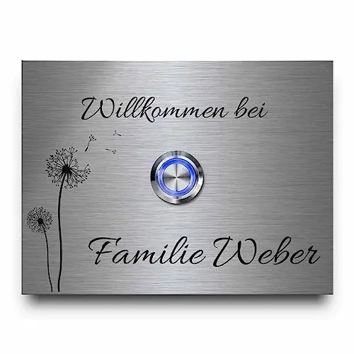 Produktbild: Gravierte Türklingel mit Namen und Motiv - Klingelschild Modell Weber ab 10x7 cm | Personalisiert mit Wunschgravur und Motiv - Optional mit diversem Zubehör