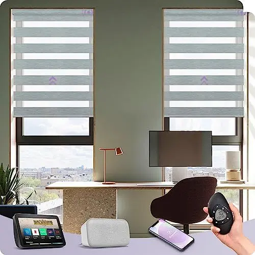 Produktbild: Graywind Elektrische Doppelrollo nach Maß, Wiederaufladbar Smart Duo Rollo Kompatibel mit Alexa Google, Fernbedienung Fensterrollo, Elektrische Jalousien Lichtdurchlässig und Verdunkelnd, Grau