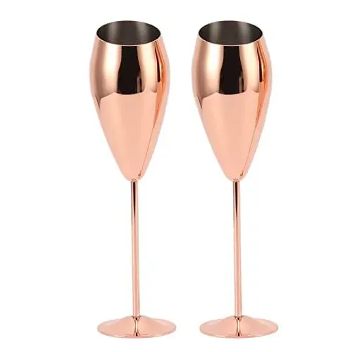 Produktbild: HUSHUI 2-teiliges Kupfer-Champagnergläser-Set, Stabile Weingläser mit Dickem, Vermessingte Edelstahl-Champagnergläser für Partys