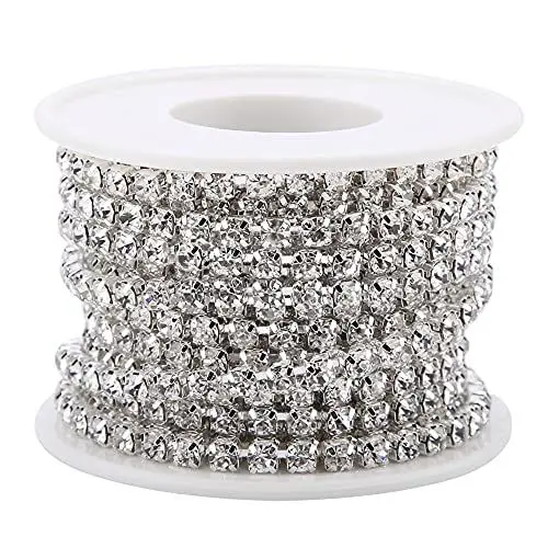 Produktbild: GRCFUMO 5 Yard Kristall-Strass-Kette, Strass-Kette, geschlossene Tasse, Strass-Kette für Mode, Bekleidung, Beauty-Accessoires, SS16 (Silber)