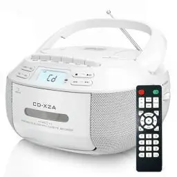 Produktbild: Greadio Boombox CD Player Tragbar, Kassettenspieler mit Bluetooth, FM Radio mit Fernbedienung, AUX-/USB-Wiedergabe, Kassettenrekorder, AC-Kabel/Batteriebetrieb, LCD-Bildschirm für Kinder (White)