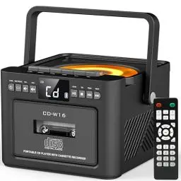 Produktbild: Greadio CD Player Tragbar, Boombox Kassettenspieler mit UKW Radio, Bluetooth 5.1, 5000mAh wiederaufladbare Akku, Fernbedienung, AUX/USB/SD Karte-In, 5W Lautsprecher, LED Bildschirm (Schwarz)