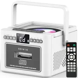 Produktbild: Greadio CD Player Tragbar, Boombox Kassettenspieler mit UKW Radio, Bluetooth 5.1, 5000mAh wiederaufladbare Akku, Fernbedienung, AUX/USB/SD Karte-In, 5W Lautsprecher, LED Bildschirm (Weiß)