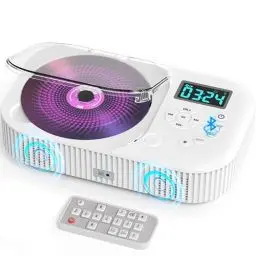 Produktbild: Greadio CD Player Tragbar mit Bluetooth 5.3, 2000mAh Wiederaufladbarer CD Spieler mit UKW Radio, CD-Player Kinder für Zuhause Auto mit Dual Lautsprecher/LCD Display/Fernbedienung/AUX/USB (weiß)