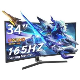 Produktbild: Great Voell 34 Zoll Gaming Monitor Curved, 165Hz, UWQHD 3440x1440, Ultrawide Monitor, 1500R, 1Ms, 99%sRGB, HDMI 2.0, DP 1.4, FreeSync, HDR, Anti-Blaulicht Augenschutz, VESA, Multifunktionaler Standfuß