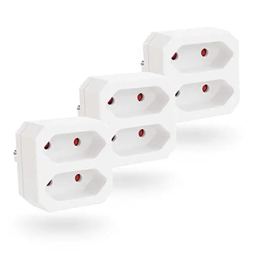Produktbild: Greate 3X Doppelstecker für Steckdose 2fach bis zu 1100W - Steckdosenadapter Weiß, Zweifach Steckdosenadapter, Doppelsteckdose, Steckdosen Adapter, Eurostecker Verteiler