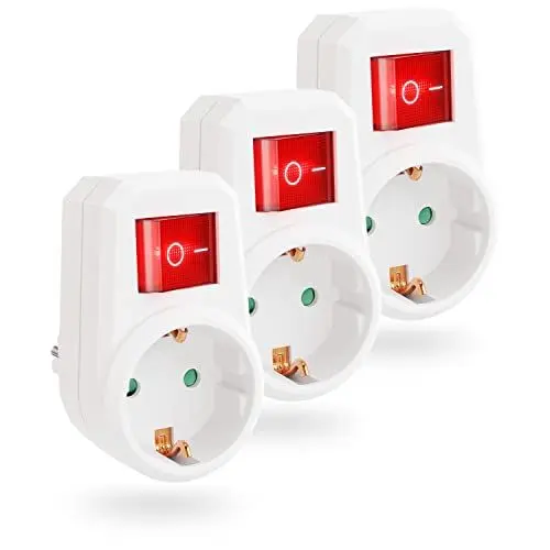 Produktbild: greate 3x Schaltbare Steckdose mit Schalter 1fach - Schuko Steckdosenschalter 2 polig, Zwischenstecker mit Schalter, Stecker mit Schalter, Steckdosen mit Ausschalter, Steckdosenadapter mit Schalter