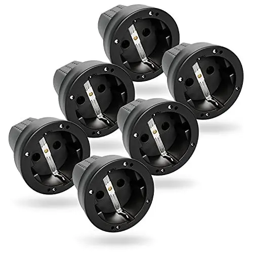 Produktbild: greate 6x Schuko Kupplung IP44 Aussenbereich mit Knickschutz - Gummi Kupplung 230V mit Zugentlastung, 2-polig, 16A & 3,7kW - Schukokupplungen Schutzkontakt Kupplung Kabel Kupplung Gummikupplung 230V